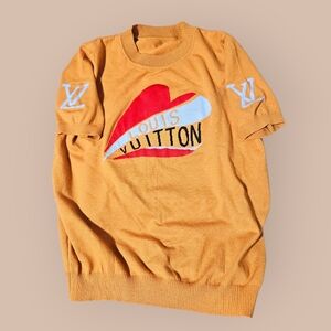 Louis Vuitton Short-sleeved Knit Sweater Heart Intarsia Jacquard "LV Size Small